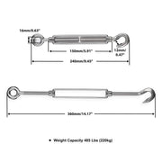 TheDisplayOutlet 6" M10 Stainless Hook-Eye Turnbuckles for 3/16" Batting Cage Cable 6ct. Image