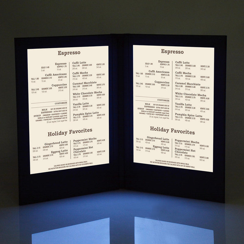 TheDisplayOutlet LED Menu Cover Illuminated Menus 8.5x14 with Adaptor, Book Style 2-View 1ct/pk Image