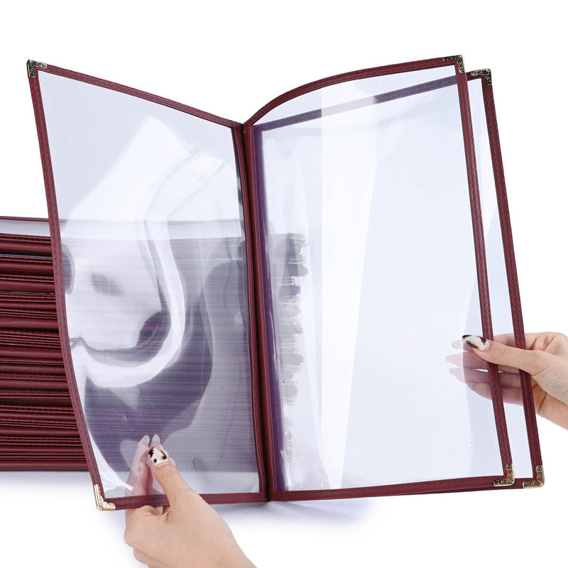 TheDisplayOutlet Wine Red Clear Menu Covers 8.5x14 30ct/pk, Book Style 6-View Image