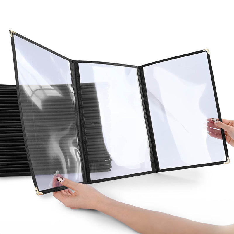 TheDisplayOutlet Clear Menu Covers 8.5x14 Black Menu Books 30ct/pk, Tri-fold 6-View Image