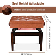 Adjustable Piano Bench with Storage 23x13" Seat