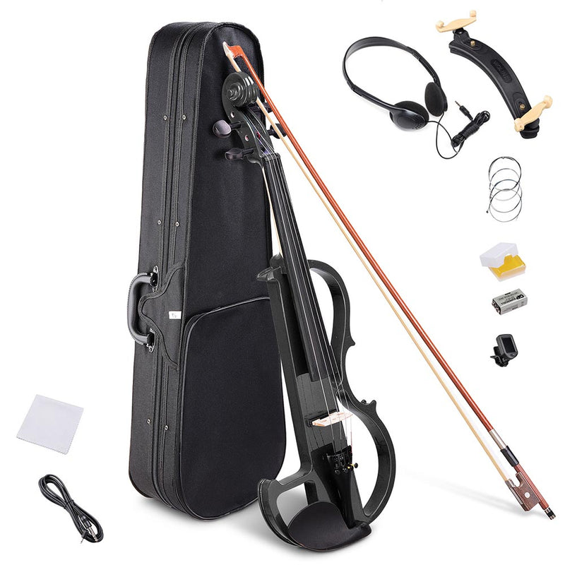 TheDisplayOutlet 4/4 Electric Violin for Beginners Headphone Rosin Case Included, Black Image