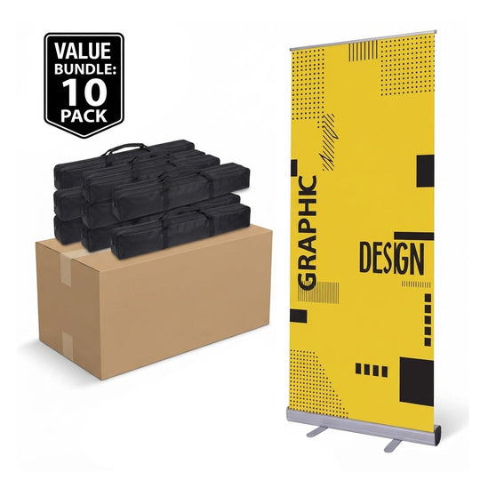 10-Piece 33" Roll Up Retractable Banner Stand Economy Wholesale