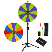 TheDisplayOutlet 24" Portable Modular Prize Wheel with Tripod Stand 12-Slot, Purple & Green Image