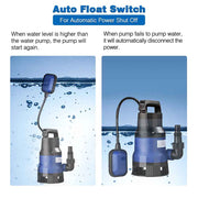 Submersible Dirty Water Pump w/ Float, 1/2HP 400W