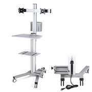 Mobile Computer Cart with Power Dual Monitor Mount
