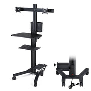 TheDisplayOutlet Mobile Computer Cart with Power Dual Monitor Mount, Black - Two 32in Monitor Image