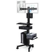 TheDisplayOutlet NexusX Mobile Computer Cart with Drawer, Dual Monitor Mount, Black Image