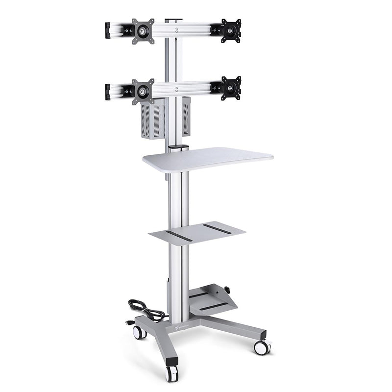 TheDisplayOutlet NexusX 2×2 Quad-Monitor Mobile Computer Cart for 10-21in Screens, Silver Image