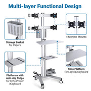 TheDisplayOutlet NexusX 2×2 Quad-Monitor Mobile Computer Cart for 10-21in Screens Image