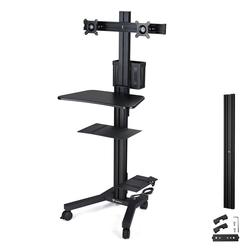 Mobile Computer Cart with Power Dual Monitor Mount