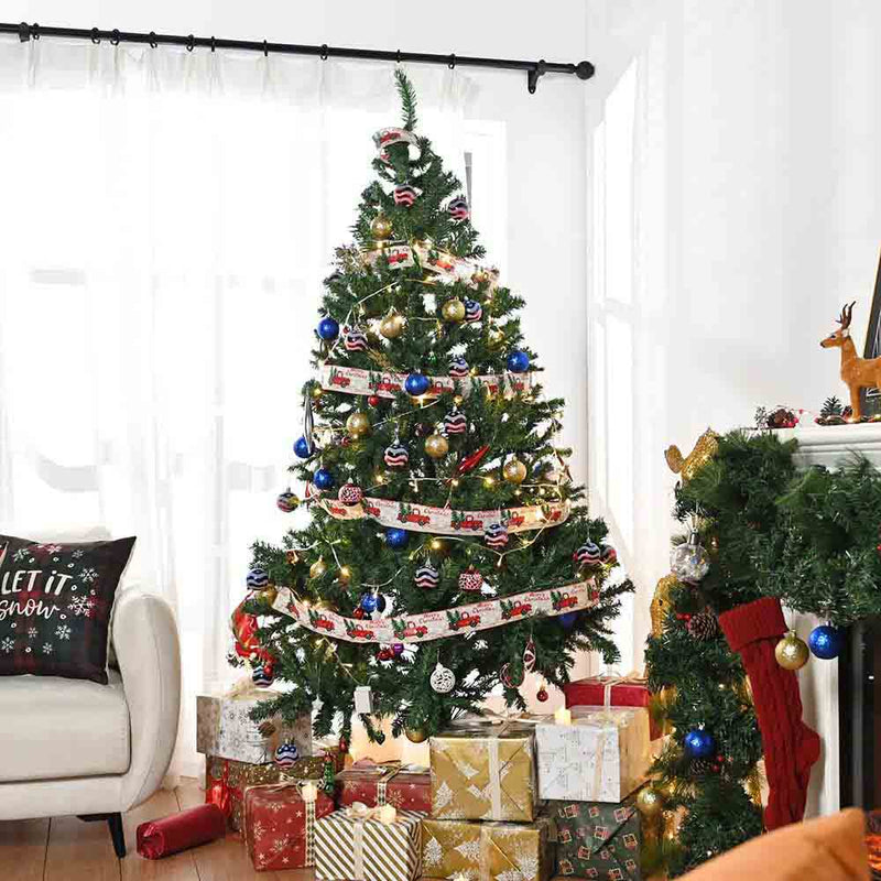 TheDisplayOutlet 7.5 ft Xmas Tree with Ribbon & Foldable Metal Stand Image
