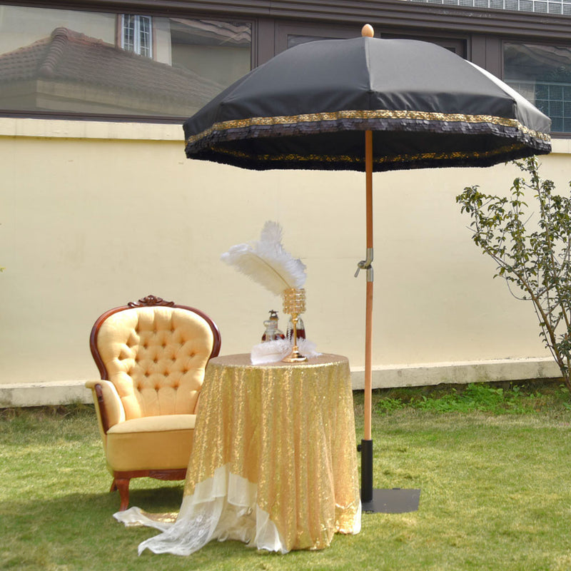 TheDisplayOutlet Patio Umbrella Tilt Wooden 6ft 8-Rib with Sequin Jazz, Black+Black Sequin Image