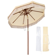 Patio Umbrella Wooden 7ft 8-Rib Tassel Boho 5-10yr