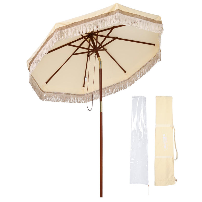 TheDisplayOutlet Patio Umbrella Wooden 7ft 8-Rib Tassel Boho 5-10yr, BH7-BTP2 Image