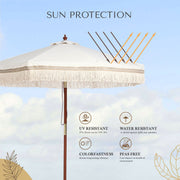 Patio Umbrella Wooden 7ft 8-Rib Tassel Boho 5-10yr