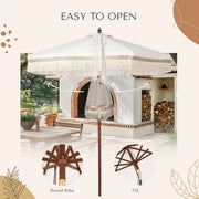 Patio Umbrella Wooden 7ft 8-Rib Tassel Boho 5-10yr