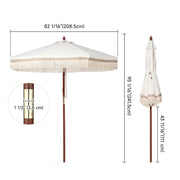 Patio Umbrella Wooden 7ft 8-Rib Tassel Boho 5-10yr