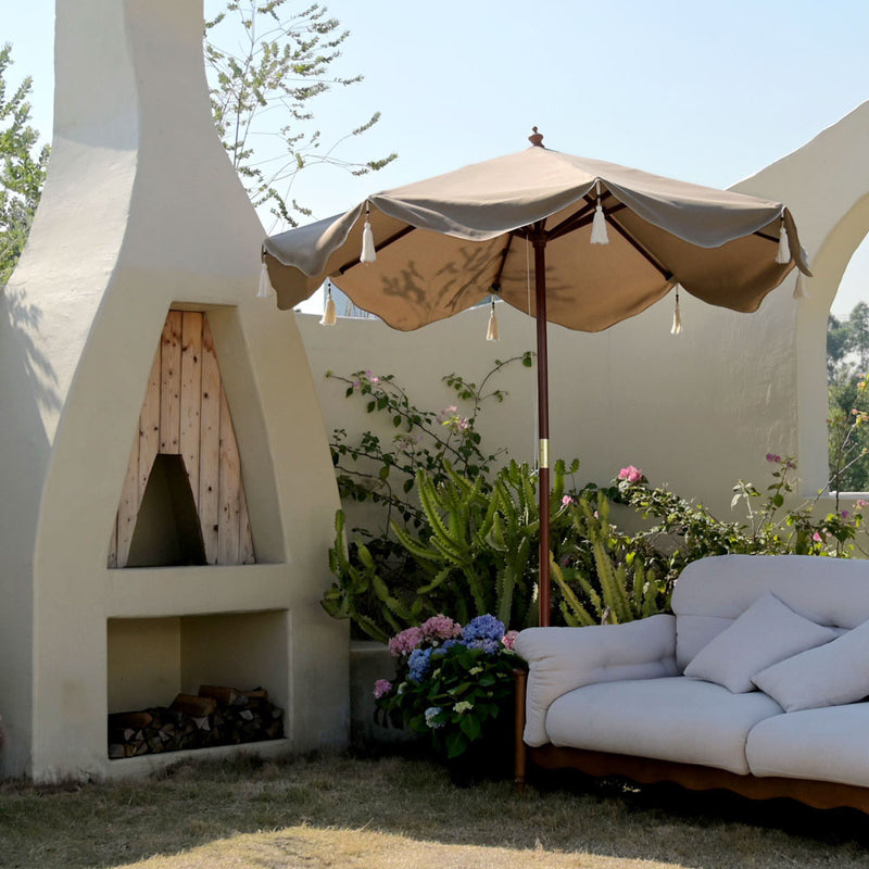 TheDisplayOutlet Patio Umbrella Wooden 7ft 8-Rib Tassel Boho 5-10yr, BH7-10 Image