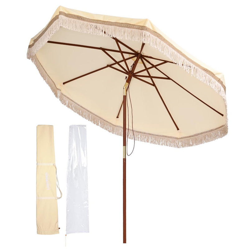 TheDisplayOutlet Patio Umbrella Tilt Wooden 9ft 8-Rib 250gsm solution-dyed Canopy, Butter Twisted Image