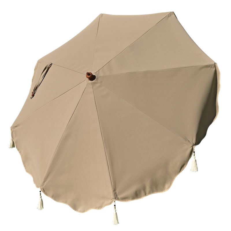 TheDisplayOutlet 7ft Patio Market Umbrella Replacement Canopy 8-Rib Boho, Khaki+Tassel Image