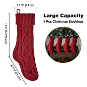 Knitted Christmas Stockings Set(4) Red Handmade Stockings 18in